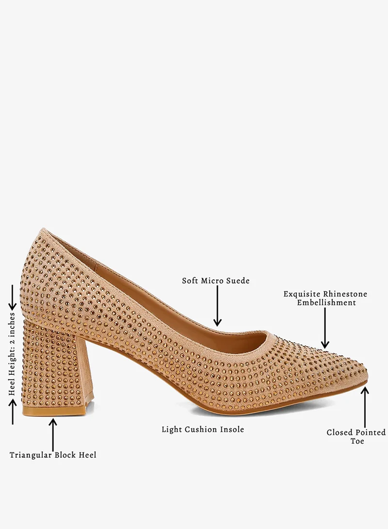 London Rag Beige Rhinestones Embellished Pumps in Beige for Women | Best Price UAE