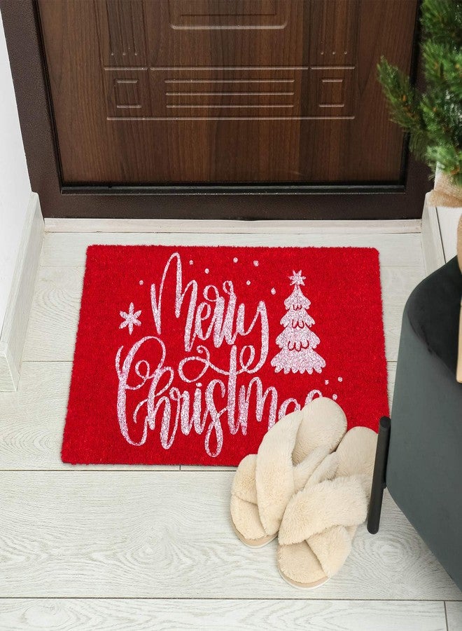 AnyDesign Merry Christmas Door Mats Natural Coir Doormat Red White Non-Slip Floor Mats Xmas Tree Printed Decorative Entrance Door Rugs for Christmas Indoor Outdoor Bathroom Decoration, 16.5 x 29 Inch - Image 4