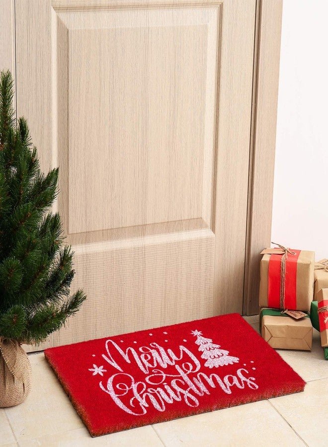 AnyDesign Merry Christmas Door Mats Natural Coir Doormat Red White Non-Slip Floor Mats Xmas Tree Printed Decorative Entrance Door Rugs for Christmas Indoor Outdoor Bathroom Decoration, 16.5 x 29 Inch - Image 3