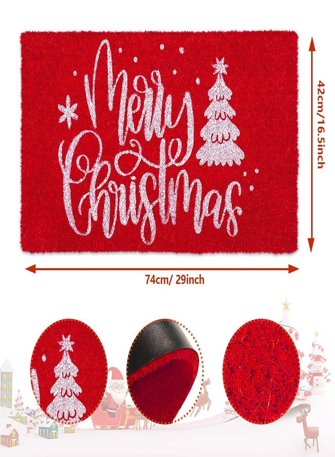 AnyDesign Merry Christmas Door Mats Natural Coir Doormat Red White Non-Slip Floor Mats Xmas Tree Printed Decorative Entrance Door Rugs for Christmas Indoor Outdoor Bathroom Decoration, 16.5 x 29 Inch - Image 2