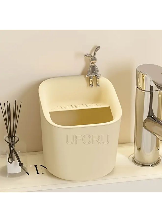 Compact Luxury Desktop Trash Can Mini Detachable Drain Bucket Cream White Plastic Waste Bin - Image 4