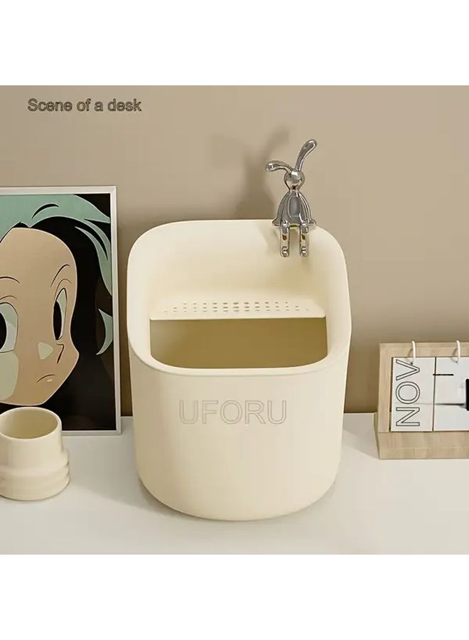 Compact Luxury Desktop Trash Can Mini Detachable Drain Bucket Cream White Plastic Waste Bin - Image 1