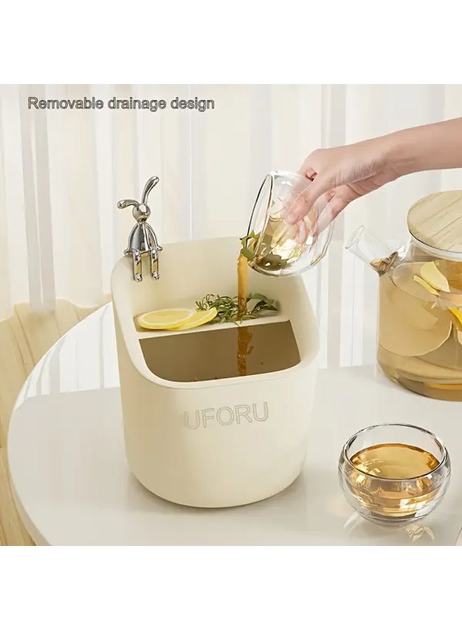 Compact Luxury Desktop Trash Can Mini Detachable Drain Bucket Cream White Plastic Waste Bin - Image 2