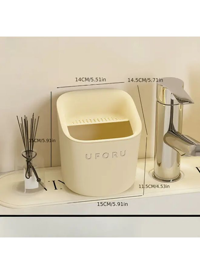 Compact Luxury Desktop Trash Can Mini Detachable Drain Bucket Cream White Plastic Waste Bin - Image 3