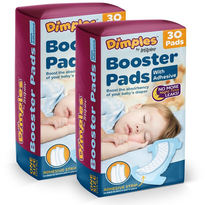 Inspire Dimples Booster Pads, Baby Diaper Doubler with Adhesive for Secure Fit | 1 Size Fits All Diapers | Boosts Absorbency No More leaks 60 Count - Image 1