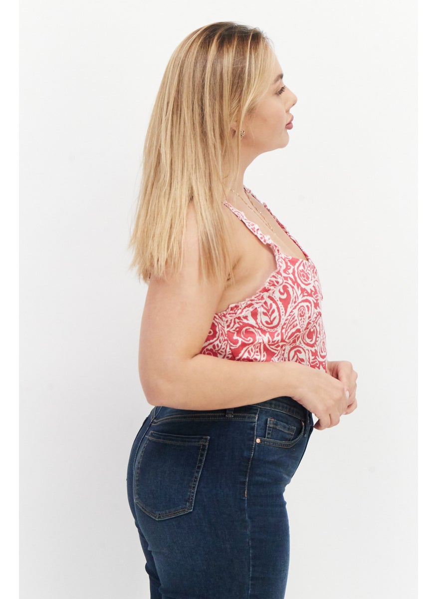 rvca Women Sweetheart Neck Sleeveless Paisley Tank Top, Red  - Image 2