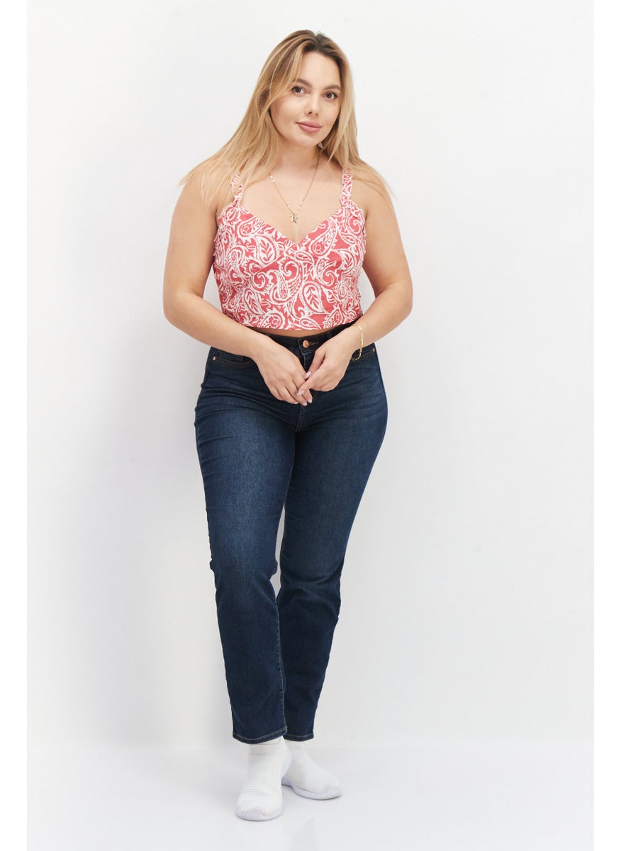rvca Women Sweetheart Neck Sleeveless Paisley Tank Top, Red  - Image 3