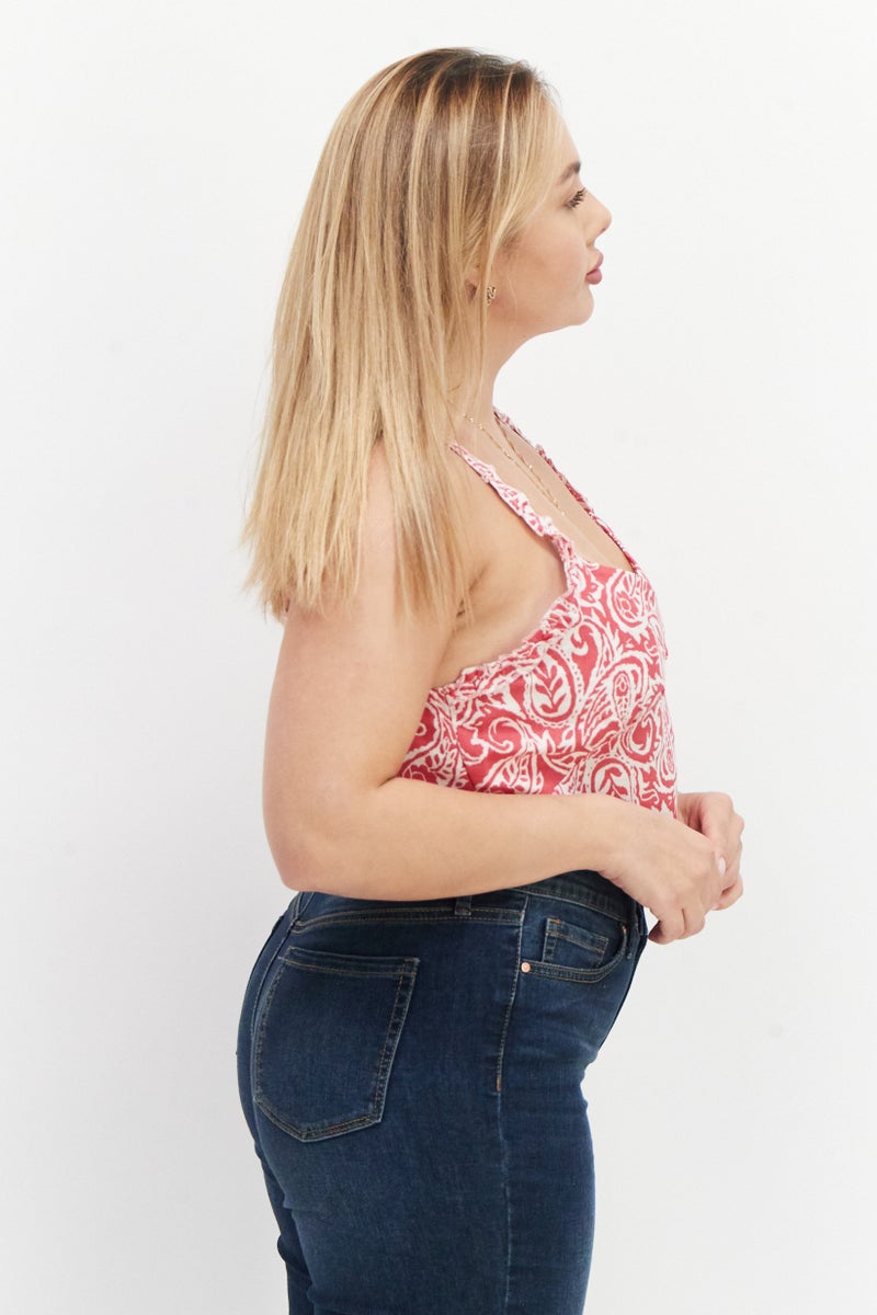 rvca Women Sweetheart Neck Sleeveless Paisley Tank Top, Red - Image 2