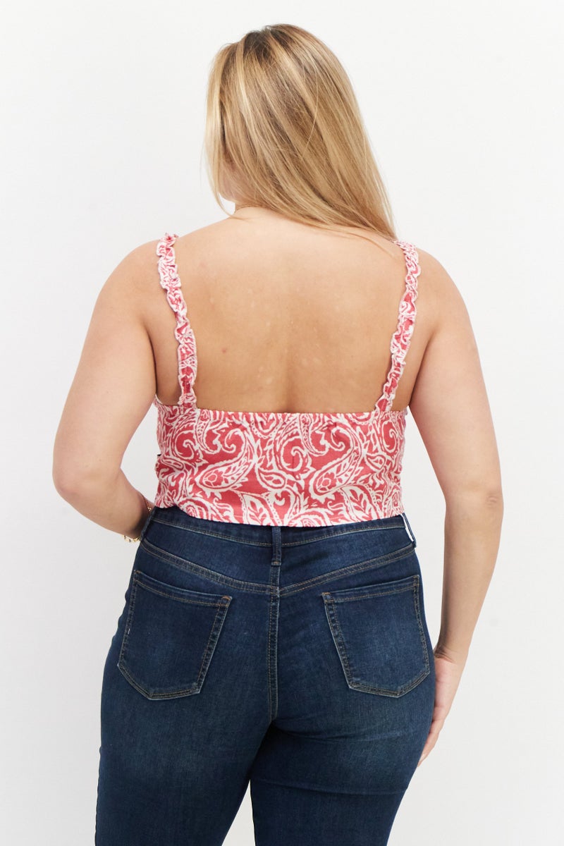 rvca Women Sweetheart Neck Sleeveless Paisley Tank Top, Red - Image 2