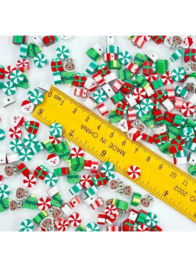 عدسات البوليمر كلاي لعيد الميلاد - طقم صناعة المجوهرات DIY - 50 قطعة من شخصيات بابا نويل ورجل الثلج والرنة وعصا الحلوى ونبات القديس - ألوان الأحمر والأخضر والأبيض والذهبي والبني النابضة بالحياة - أساور وقلائد وحرف يدوية للعطلات - عدسات لامعة ومتينة - طراز B - Image 3