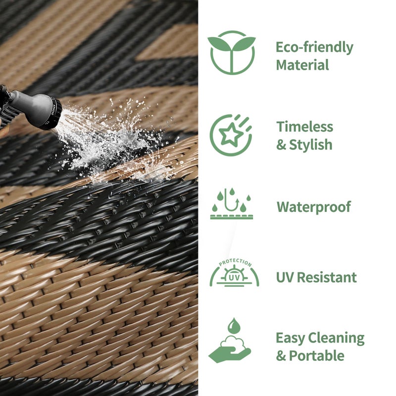 GENIMO Outdoor Rug for Patio Clearance, 6'x9' Reversible Plastic Straw Rugs, Lightweight Waterproof Modern RV Camping Mat for Camper, Balcony, Deck, Backyard, Picnic, Black Brown - Image 5