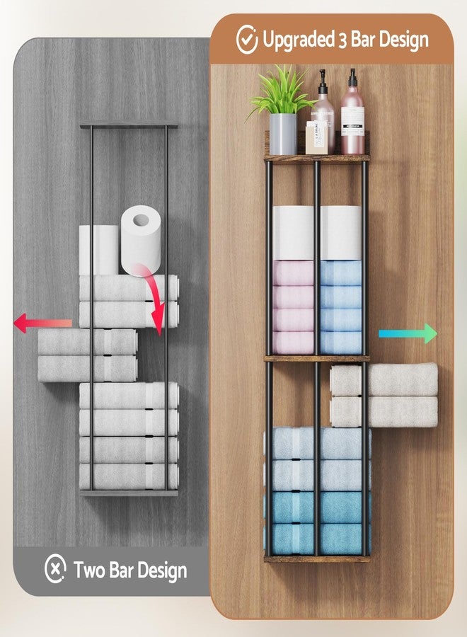WHEARTED Towel Racks for Bathroom Wall Mounted, Upgraded Bathroom Towel Holder Bath Storage Rack for Rolled Towel, Small Towels, Folded Towels, Rustic Organizer Rack with Shelf - Image 4
