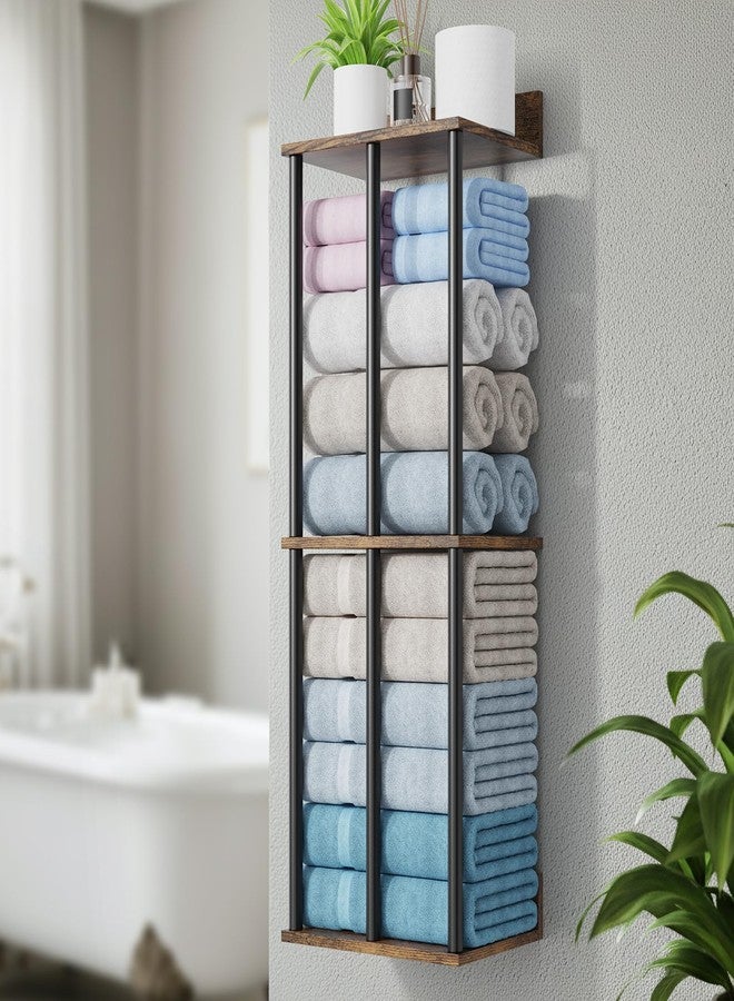 WHEARTED Towel Racks for Bathroom Wall Mounted, Upgraded Bathroom Towel Holder Bath Storage Rack for Rolled Towel, Small Towels, Folded Towels, Rustic Organizer Rack with Shelf - Image 1