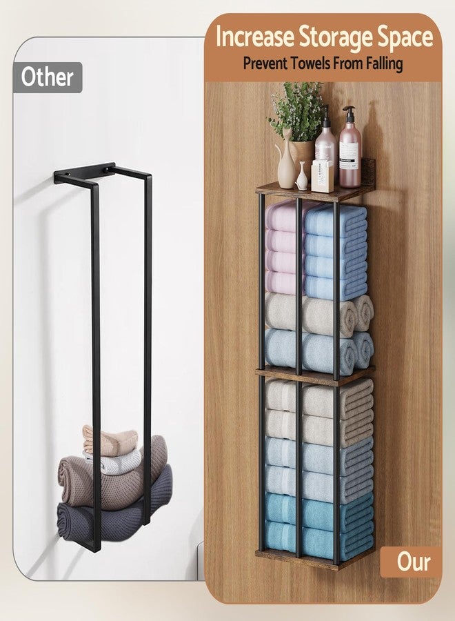 WHEARTED Towel Racks for Bathroom Wall Mounted, Upgraded Bathroom Towel Holder Bath Storage Rack for Rolled Towel, Small Towels, Folded Towels, Rustic Organizer Rack with Shelf - Image 5