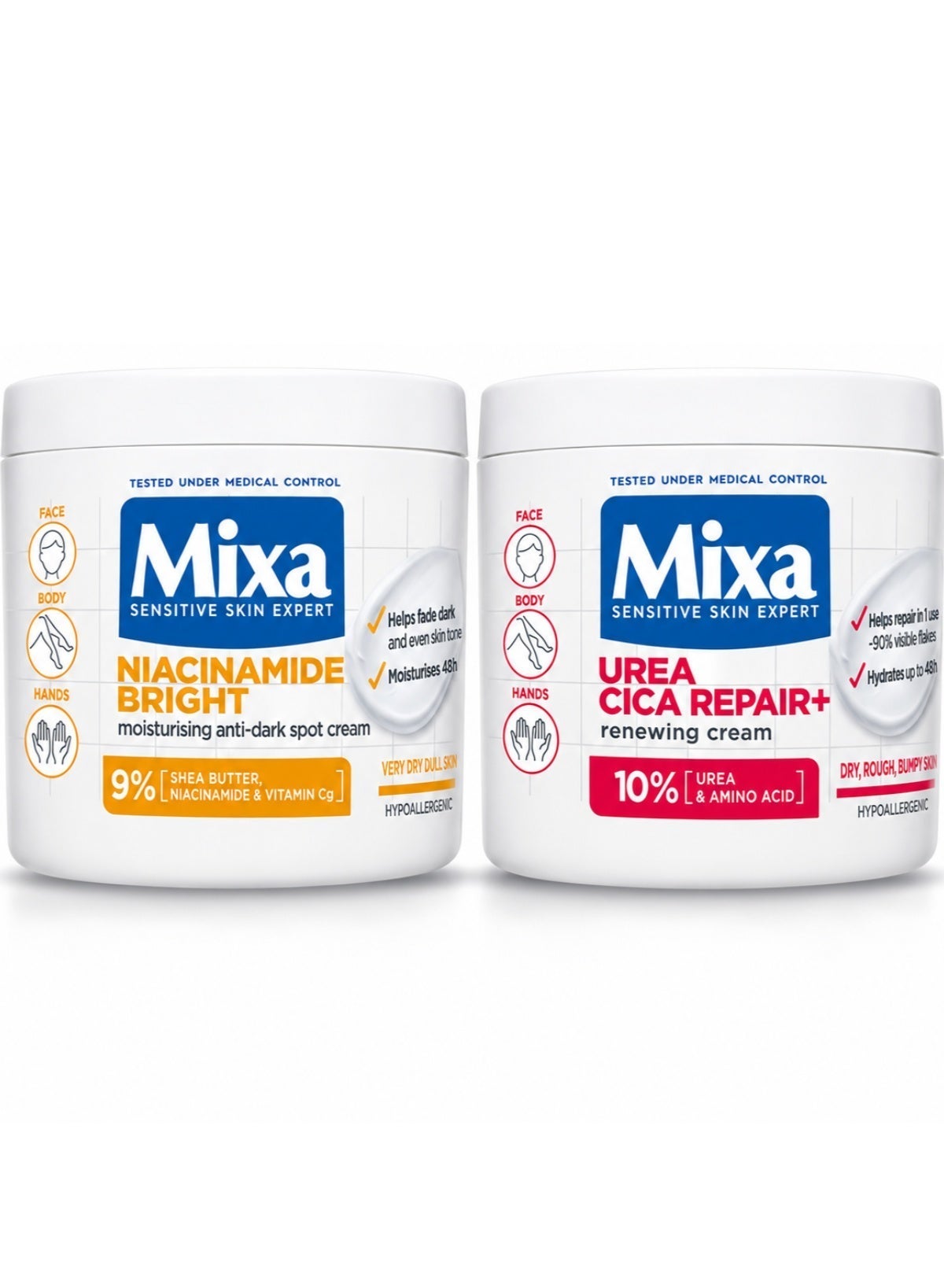 MIXA Complete Skin Hydration Barrier Repair And Brightening Duo Urea Cica Repair 10 Niacinamide Bright 9 Face Body And Hands 400 ml