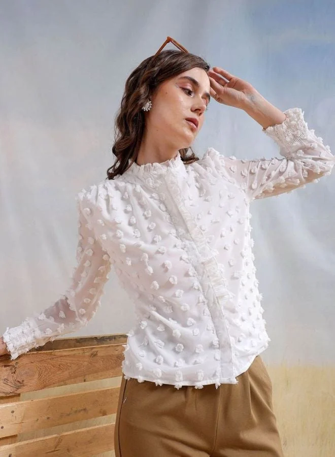 Women Regular Fit Textured Shirt Collar Long Sleeve Shirt