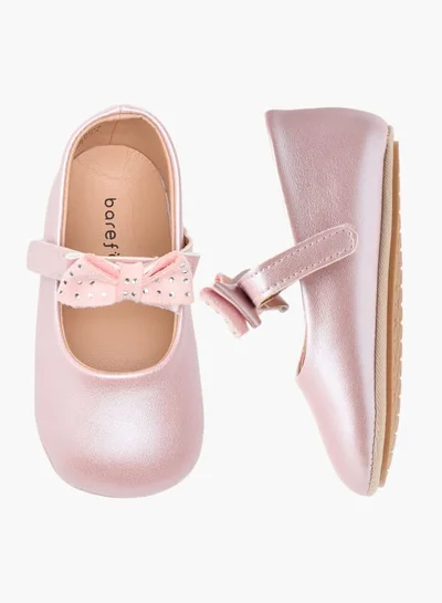 Barefeet Girls Bow Accent Booties with Hook and Loop Closure