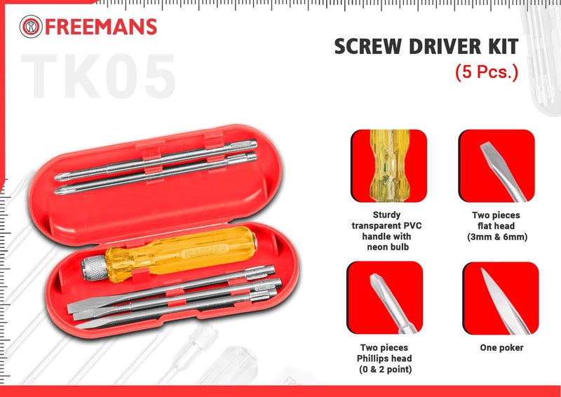 FREEMANS Ikon 5m:19mm Auto-lock Measuring Tape + TK05 Magnetic Screw Driver Tool Kit (5pcs) for home/multipurpose use - Image 2