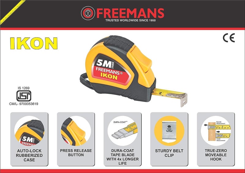 FREEMANS Ikon 5m:19mm Auto-lock Measuring Tape + TK05 Magnetic Screw Driver Tool Kit (5pcs) for home/multipurpose use - Image 3