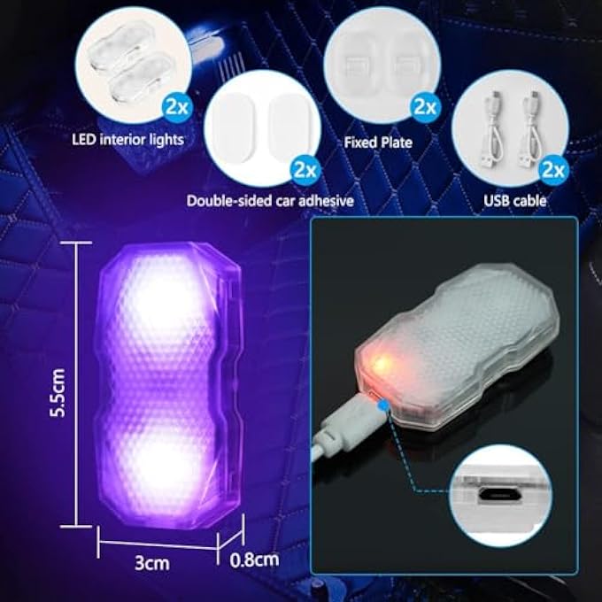 KASTWAVE Interior Car Lights 2 Pack Car Atmosphere Lights Rechargeable Led Touch Lights 7 Colors  3 Lighting Effects Unlimited Diy Color Car Decorative Lights For Car Home Party - Image 2