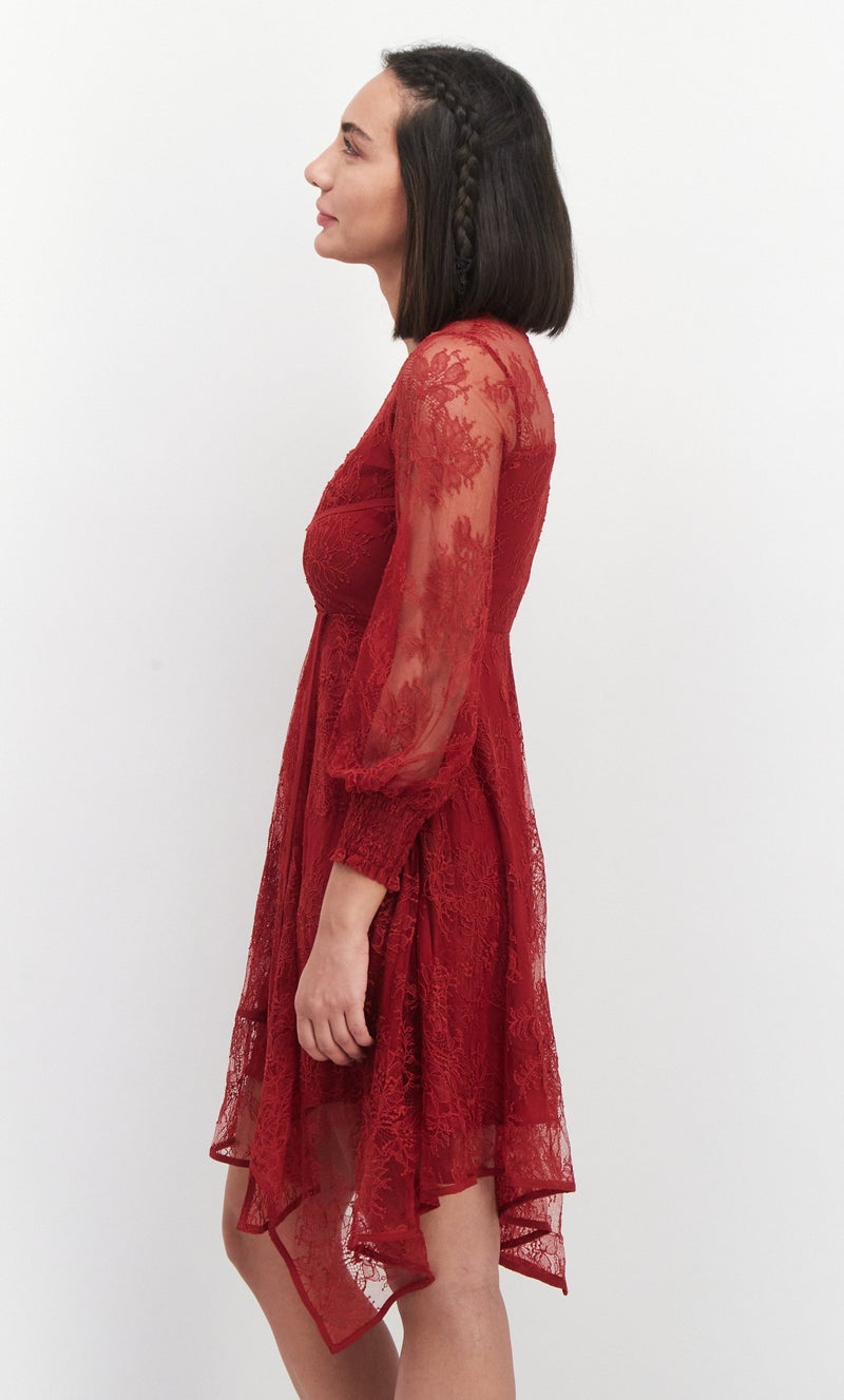 VERO MODA فستان ميدي مزخرف للنساء، مارون - Image 3