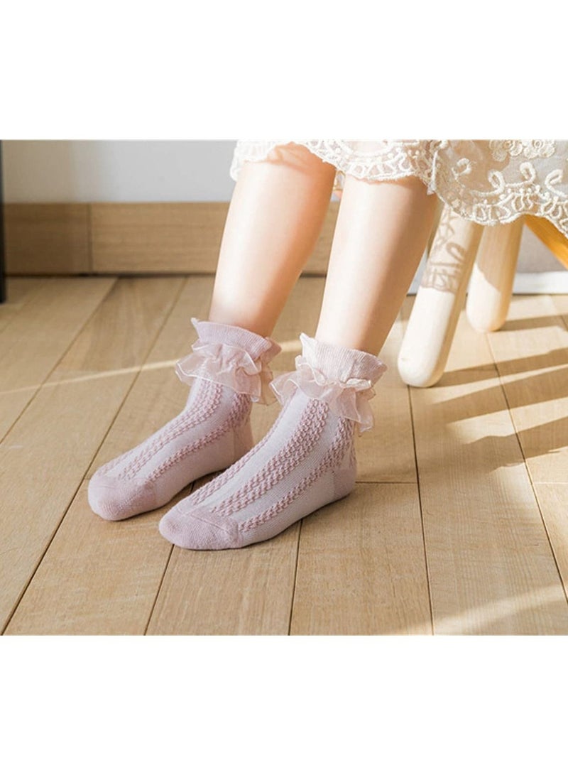 SYOSI 6 Pairs Girls Lace Ruffle Cotton Frilly Ankle Socks Cotton White Princess Dance Dress Socks for Little/Big Kids 4-6Y (6 colors)  - Image 5