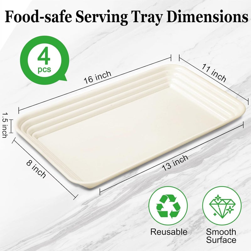 SUT 4Pack Ivory Serving Trays For Entertaining 16 x 11 Serving Platters for Snacks Fruit Cookies Dessert Reusable Plastic Trays for Serving Food and Party Organization in Kitchen for Parties - Image 3