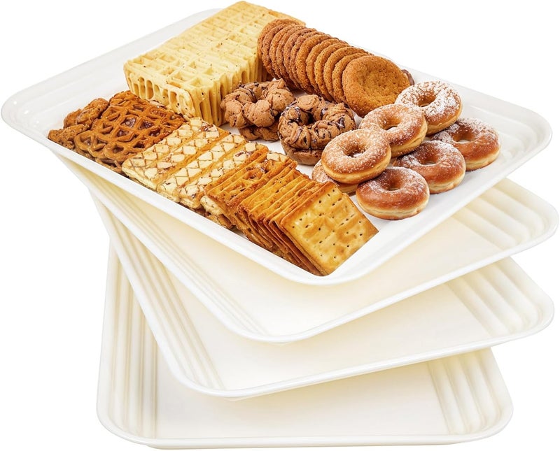 SUT 4Pack Ivory Serving Trays For Entertaining 16 x 11 Serving Platters for Snacks Fruit Cookies Dessert Reusable Plastic Trays for Serving Food and Party Organization in Kitchen for Parties - Image 1