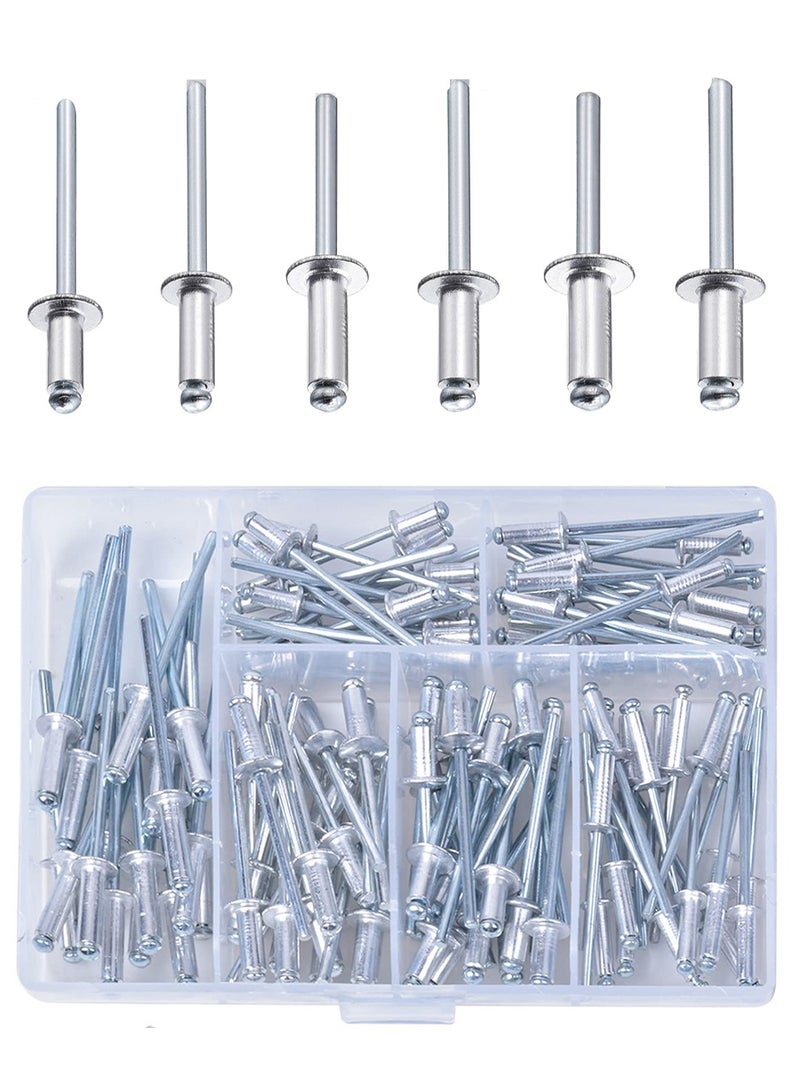 NajmStyle 120 Pcs Aluminum Blind Rivets Assortment Kit, 6 Sizes M3.2 x 7, M3.2 x 9, M3.2 x 11, M4 x 8, M4 x 10, M4 x 13, Flange Rivets, Pop Rivets for Kayak, Boat, Marine - Image 1