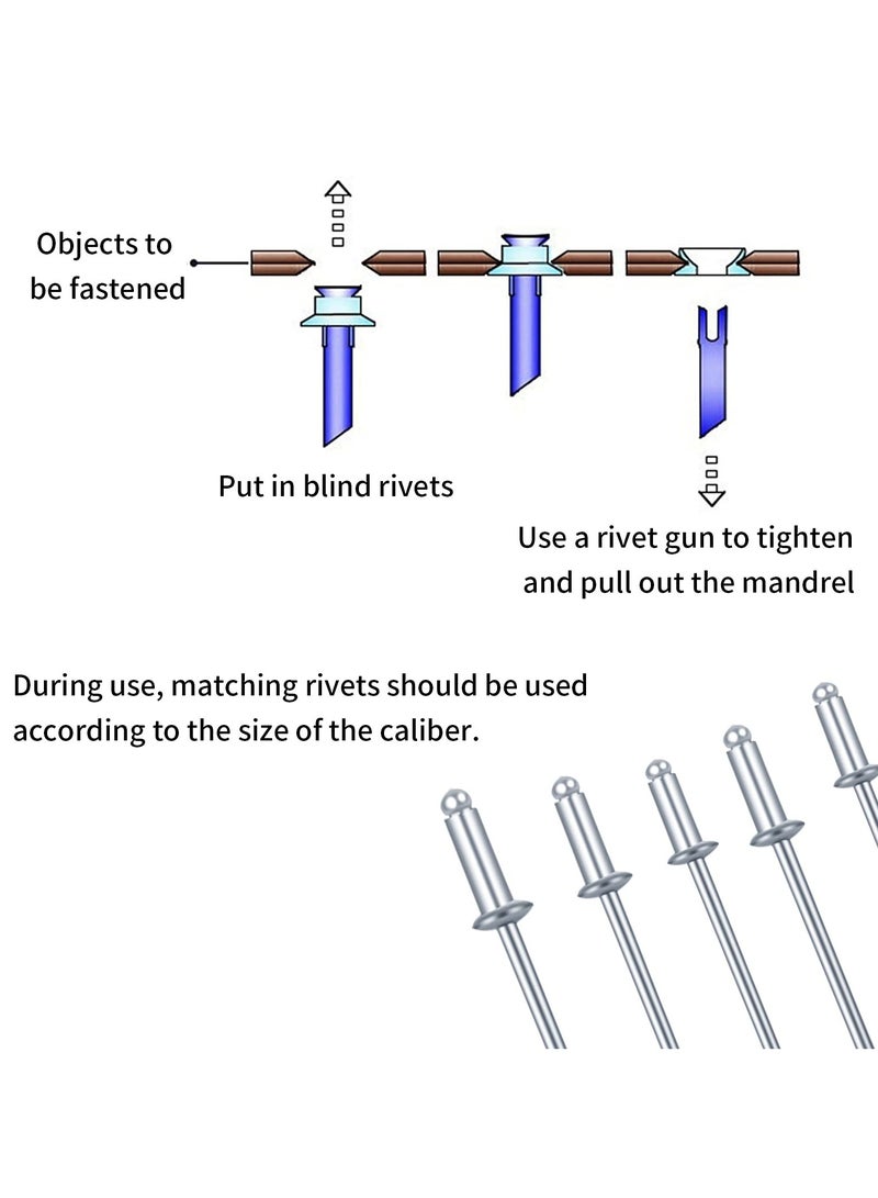 NajmStyle 120 Pcs Aluminum Blind Rivets Assortment Kit, 6 Sizes M3.2 x 7, M3.2 x 9, M3.2 x 11, M4 x 8, M4 x 10, M4 x 13, Flange Rivets, Pop Rivets for Kayak, Boat, Marine - Image 2