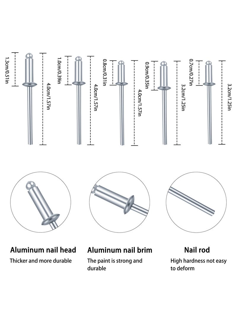 NajmStyle 120 Pcs Aluminum Blind Rivets Assortment Kit, 6 Sizes M3.2 x 7, M3.2 x 9, M3.2 x 11, M4 x 8, M4 x 10, M4 x 13, Flange Rivets, Pop Rivets for Kayak, Boat, Marine - Image 3