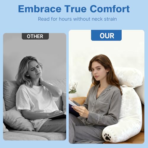 PZT Reading Pillow Plus, Crystal Velvet Back Pillow Bed Sitting Up for Adult & Children, Back Rest Pillow Support for Reading & Rest Bed, Add Height and Removable Pillows, Dorm Essentials, Lvory - Image 4