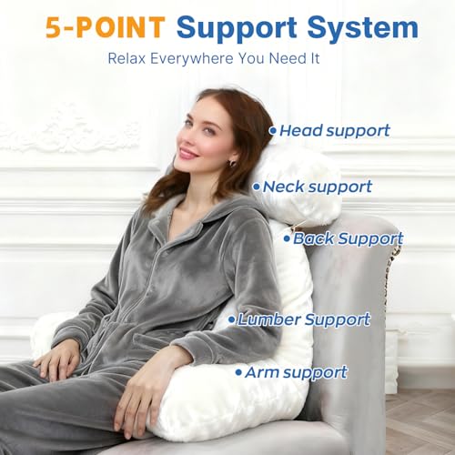 PZT Reading Pillow Plus, Crystal Velvet Back Pillow Bed Sitting Up for Adult & Children, Back Rest Pillow Support for Reading & Rest Bed, Add Height and Removable Pillows, Dorm Essentials, Lvory - Image 3