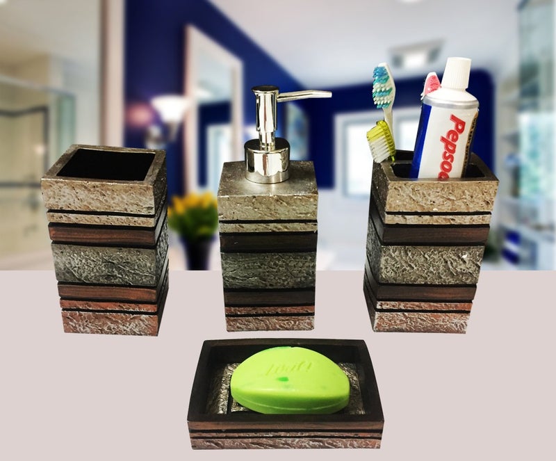 Sterling soap Dispenser Set for Bathroom - Liquid Soap Dispenser, Toothbrush Holder, Tumbler & Soap Dish Holder SMS-293 Natural Stone Finish Polyresign 4 Pieces - Image 5
