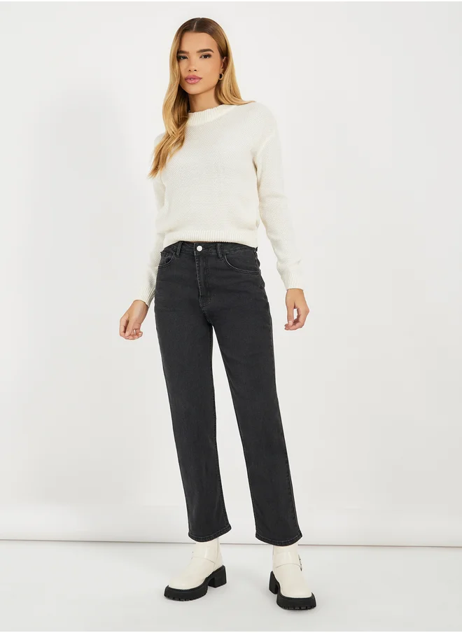 Styli Mid Rise Washed Ankle Length Mom Jeans