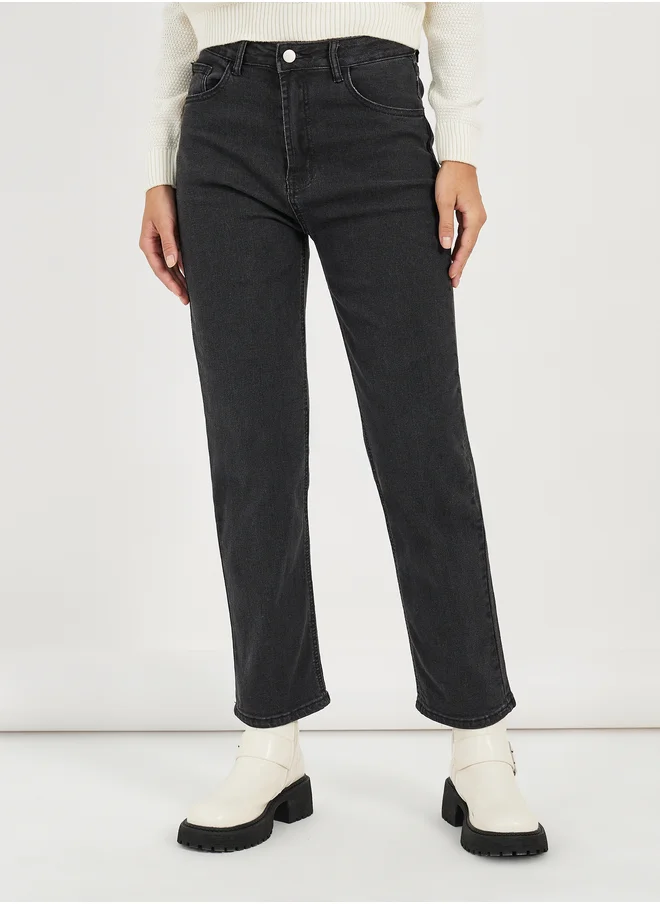 Styli Mid Rise Washed Ankle Length Mom Jeans