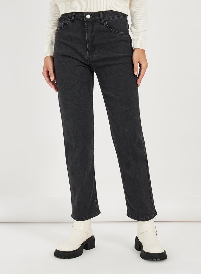 Styli Mid Rise Washed Ankle Length Mom Jeans  - Image 2