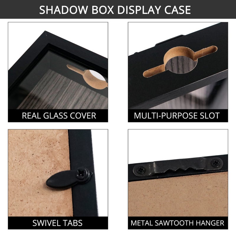 GraduationMall 8x8 Top Loading Shadow Box Frame with HD Glass Wood Display Case with Slot 1.25 inches Interior Depth Ideal for Wine Bottle Caps Tickets Shells Stamps and More Black - Image 4
