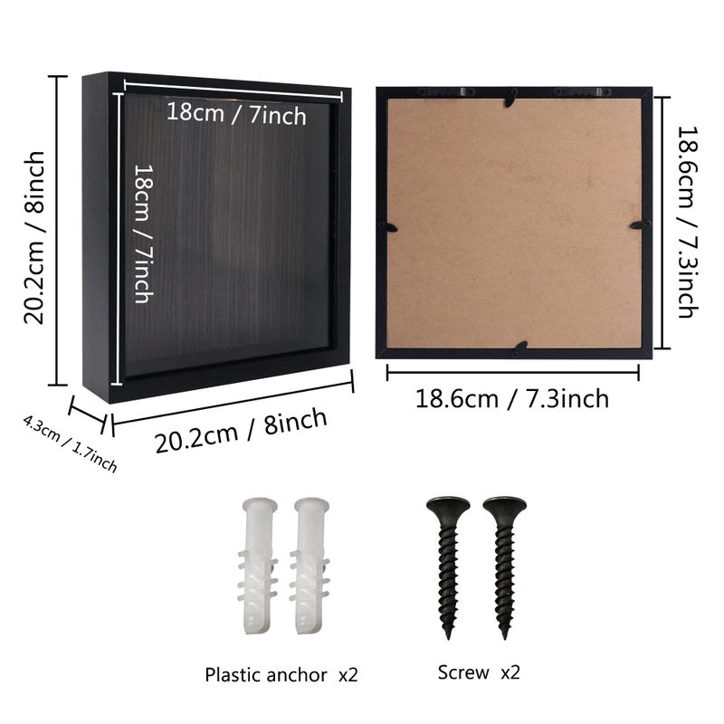 GraduationMall 8x8 Top Loading Shadow Box Frame with HD Glass Wood Display Case with Slot 1.25 inches Interior Depth Ideal for Wine Bottle Caps Tickets Shells Stamps and More Black - Image 3