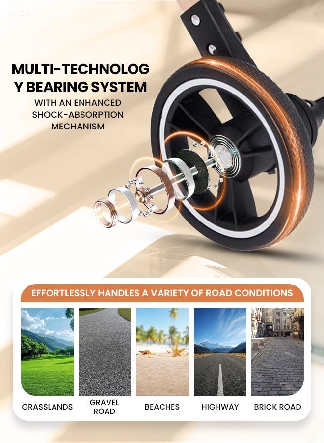 hibobi Luxury Multi-Functional Foldable and Portable Baby Stroller, With a Reversible Handle and Shock-Absorbing Spring,Lightweight Baby Stroller - Image 3