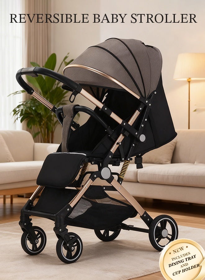 hibobi Luxury Multi-Functional Foldable and Portable Baby Stroller, With a Reversible Handle and Shock-Absorbing Spring,Lightweight Baby Stroller - Image 1