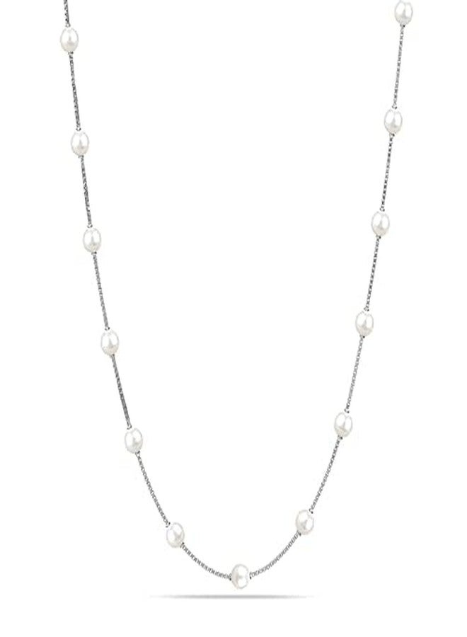 LeCalla 925 Sterling Silver Italian Pearl Station Chain Necklace for Women 20 Inches - Image 1