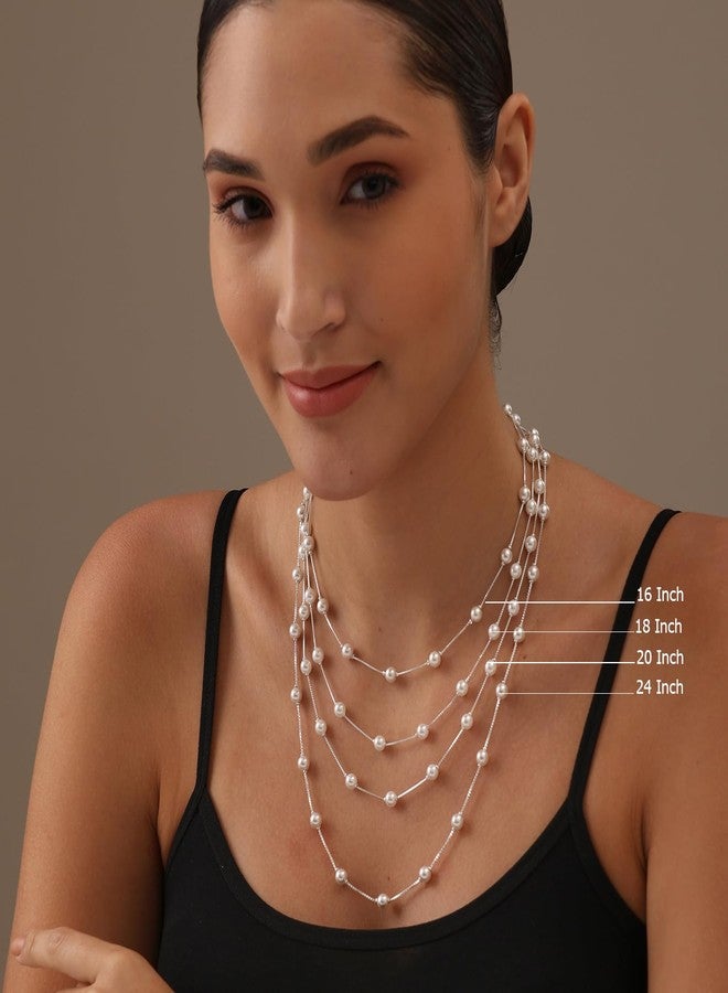 LeCalla 925 Sterling Silver Italian Pearl Station Chain Necklace for Women 20 Inches - Image 3
