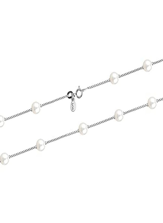 LeCalla 925 Sterling Silver Italian Pearl Station Chain Necklace for Women 20 Inches - Image 4