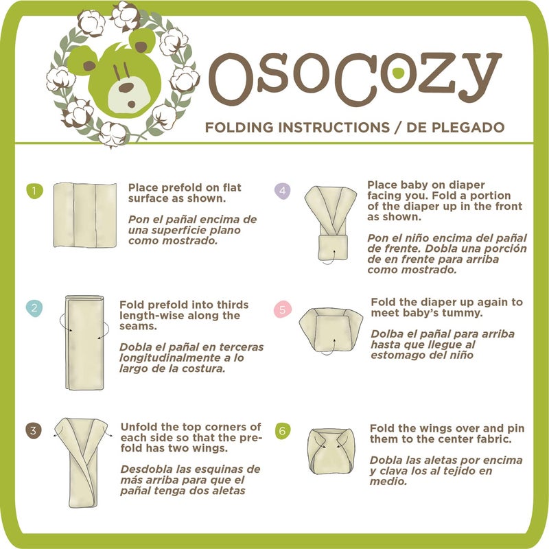 OsoCozy Organic Cotton Prefold Cloth Diapers Traditional Fit Large 4x8x4 Layering (6pk) - Super-Soft, Thick, Absorbent, Durable and Ecologically Friendlier. Unbleached Natural Color, Fits 15-30 Lbs. - Image 3