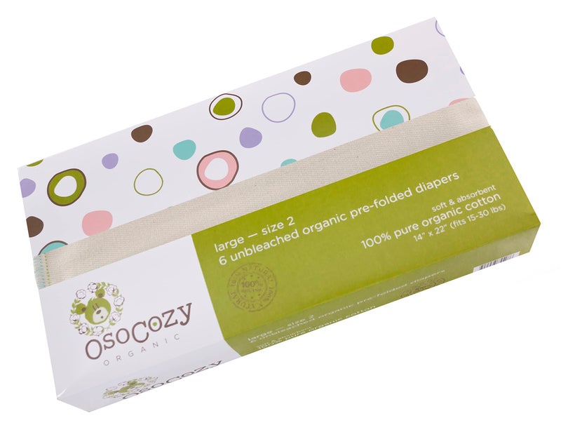 OsoCozy Organic Cotton Prefold Cloth Diapers Traditional Fit Large 4x8x4 Layering (6pk) - Super-Soft, Thick, Absorbent, Durable and Ecologically Friendlier. Unbleached Natural Color, Fits 15-30 Lbs. - Image 1