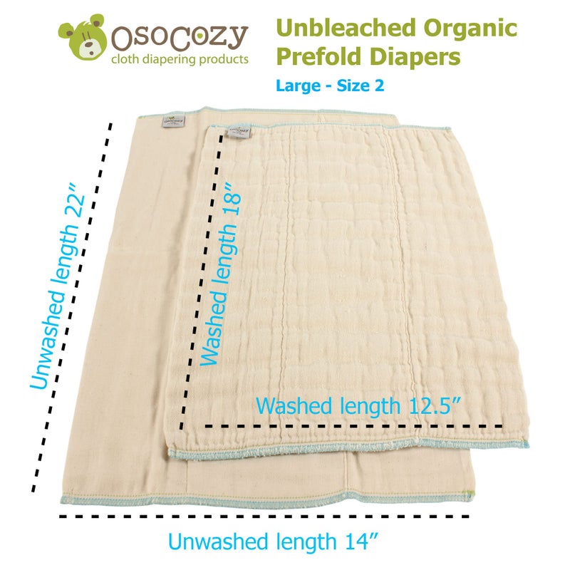 OsoCozy Organic Cotton Prefold Cloth Diapers Traditional Fit Large 4x8x4 Layering (6pk) - Super-Soft, Thick, Absorbent, Durable and Ecologically Friendlier. Unbleached Natural Color, Fits 15-30 Lbs. - Image 5
