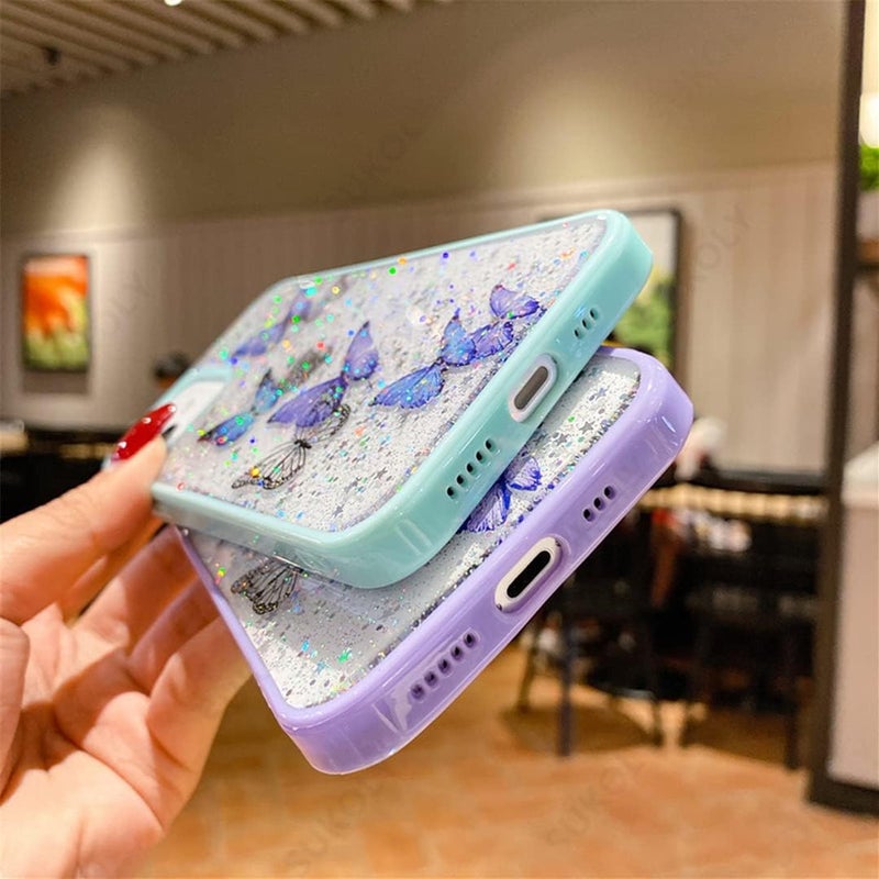 VONZEE for iPhone 15 Clear Glitter Butterfly Case, Cute Bling Sparkle Shiny Soft TPU Bumper Shockproof Women Girls Slim Protective Phone Cover for iPhone 15 6.1",Mint Green - Image 4