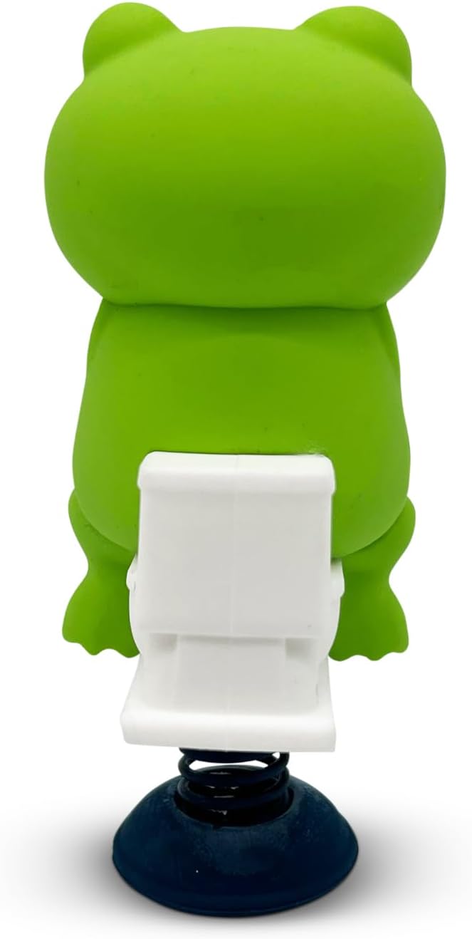 GOOFBALLS Frog on Toilet Dashboard Dancer – Hilarious Bobblehead Frog Scrolling on Phone – Funny Car Dashboard Toy – Soft Plastic with Adhesive Pad – Quirky Gag Gift for Drivers, & Office Desks - Image 2