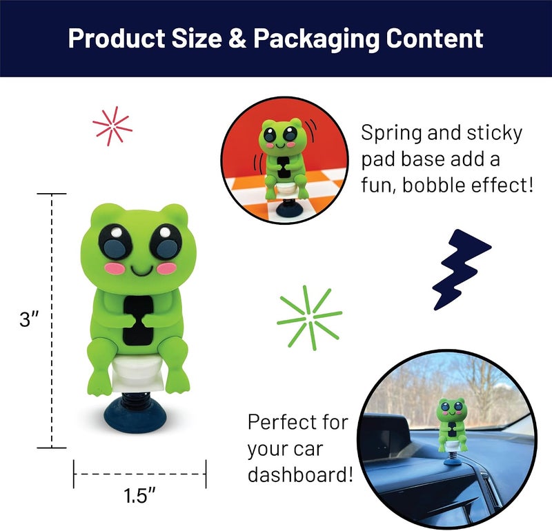 GOOFBALLS Frog on Toilet Dashboard Dancer – Hilarious Bobblehead Frog Scrolling on Phone – Funny Car Dashboard Toy – Soft Plastic with Adhesive Pad – Quirky Gag Gift for Drivers, & Office Desks - Image 3